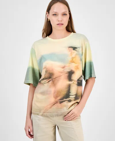 Hugo Boss Boss Orange Enis Horse Rider Graphic T-shirt In Yellow