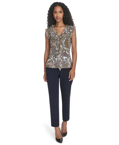Tommy Hilfiger Women's Paisley Ruffle Front Top In Brown