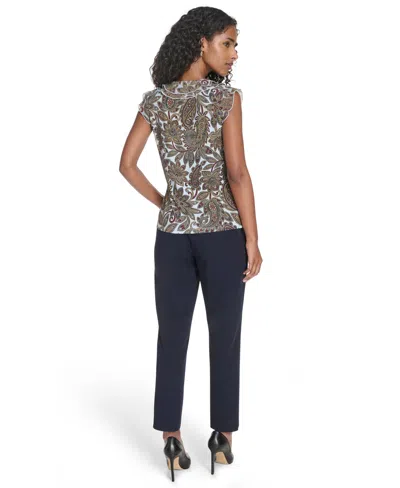 Tommy Hilfiger Women's Paisley Ruffle Front Top In Brown