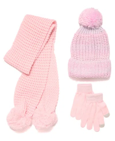 Inmocean Big Girls 3-piece Color Block Rainbow Sugar Sweetheart Snuggle Beanie, Scarf And Gloves Set In Pink