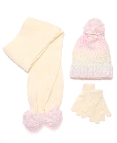 Inmocean Big Girls 3-piece Color Block Cozy Cloud Weather Beanie, Scarf And Gloves Set In Yellow