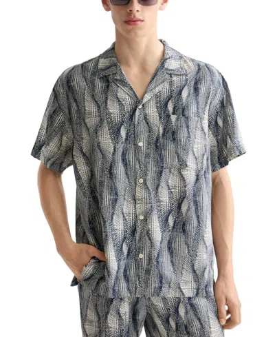 Scotch & Soda Men's Relaxed Fit Short Sleeve Marble Print Button-front Camp Shirt In Multi