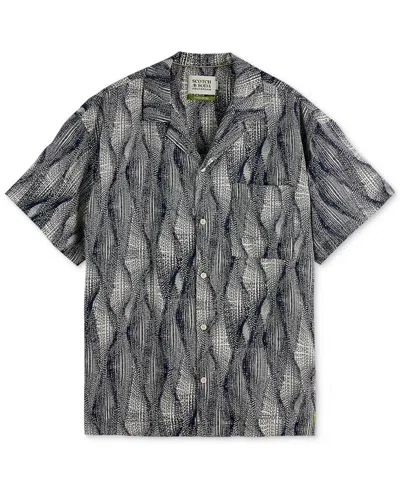 Scotch & Soda Men's Relaxed Fit Short Sleeve Marble Print Button-front Camp Shirt In Multi
