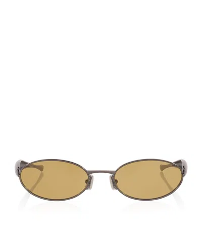 Bottega Veneta Ssense Exclusive Gunmetal Sardine Oval Sunglasses In Yellow