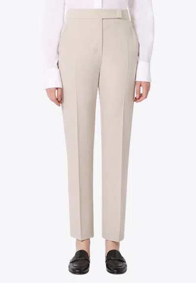 Max Mara Virgin Wool Straight Tailored Trousers In Neutral