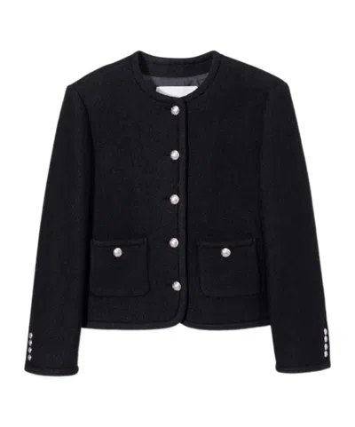 Dunst Black Jacket With Button Closure And Front Pockets In Tweed Woman In Black