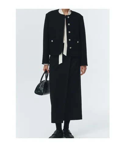 Dunst Black Jacket With Button Closure And Front Pockets In Tweed Woman In Black