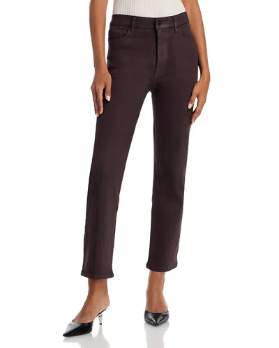 Frame Le Sleek High Rise Straight Jeans In Truffle Coated In Brown
