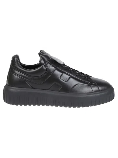 Hogan Monochromatic Low-top Sneakers With Ridged Rubber Sole In Black