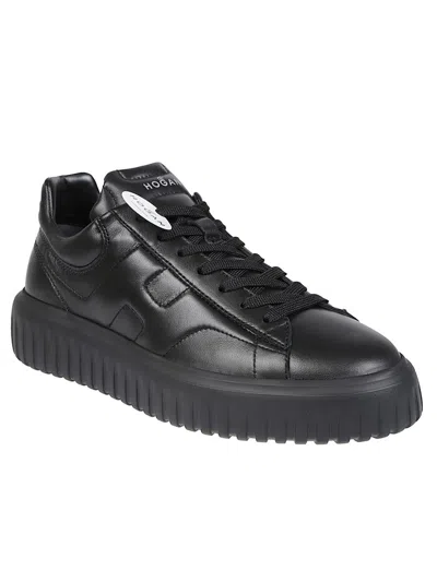 Hogan Monochromatic Low-top Sneakers With Ridged Rubber Sole In Black