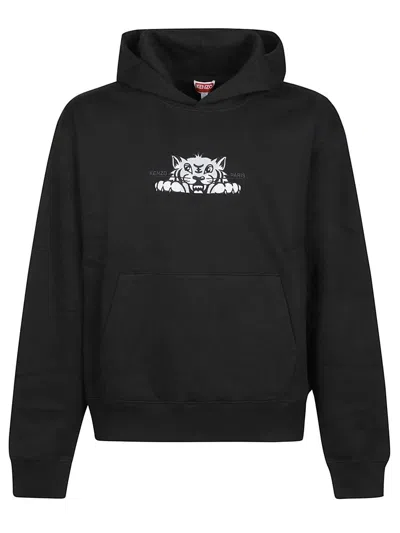 Kenzo Hooded Graphic Print Cotton T-shirt In Black
