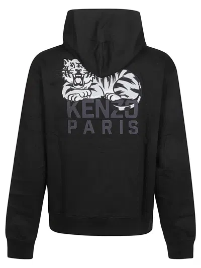 Kenzo Hooded Graphic Print Cotton T-shirt In Black