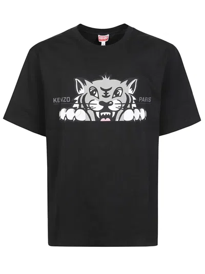 Kenzo Graphic Print Crew Neck Cotton T-shirt In Black