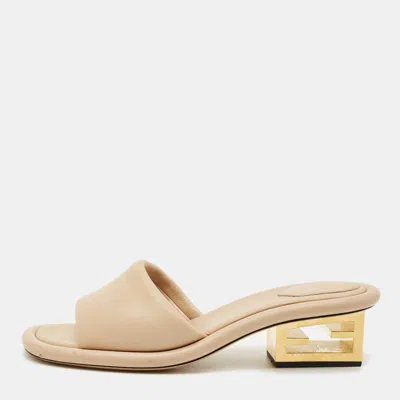Pre-owned Fendi Beige Leather Baguette Heel Slide Sandals Size 41