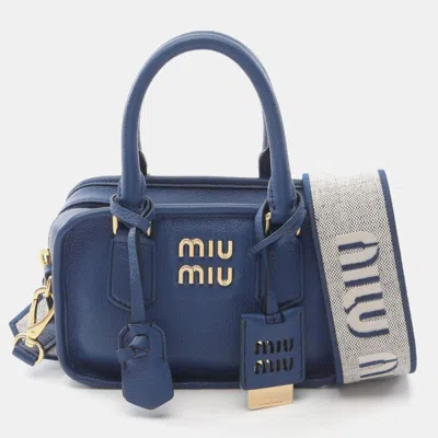 Pre-owned Miu Miu Miu Vit.daino Soft Handbag Leather Blue