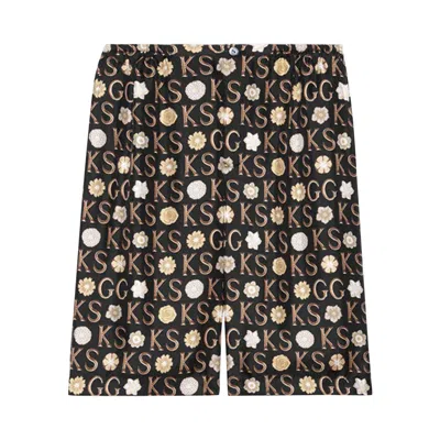 Pre-owned Gucci X Ken Scott Silk Print Shorts 'black/ivory/multicolor' | Men's Size 48