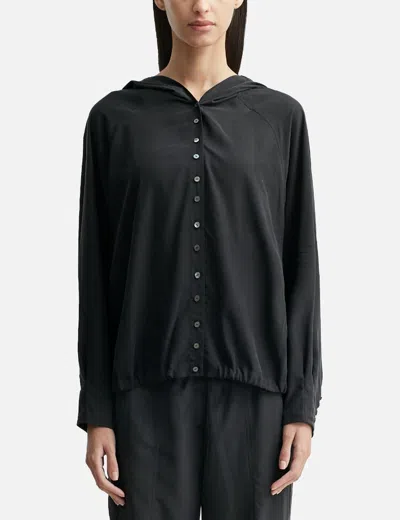 Anggae Washed Hooded Button-up Shirt In Black