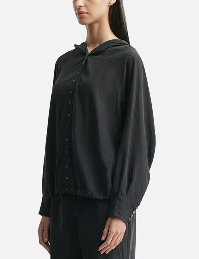 Anggae Washed Hooded Button-up Shirt In Black