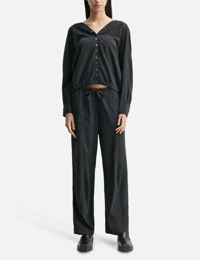 Anggae Washed Hooded Button-up Shirt In Black