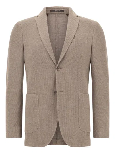 Boggi Milano Ens Taupe Micro-texture Cotton-wool Blend Jersey Blazer In Brown