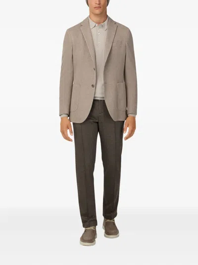 Boggi Milano Ens Taupe Micro-texture Cotton-wool Blend Jersey Blazer In Brown