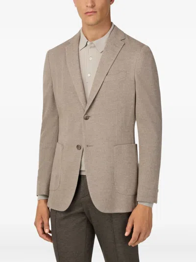 Boggi Milano Ens Taupe Micro-texture Cotton-wool Blend Jersey Blazer In Brown
