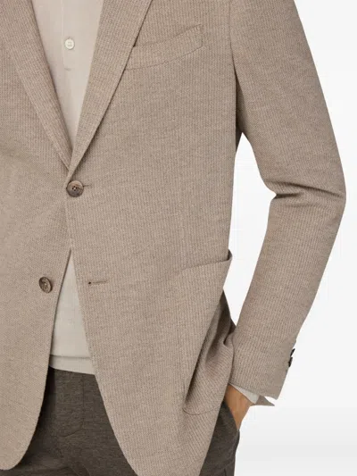 Boggi Milano Ens Taupe Micro-texture Cotton-wool Blend Jersey Blazer In Brown