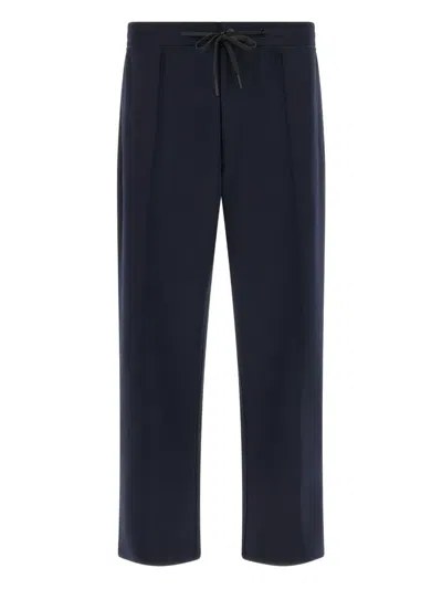 Boggi Milano Ens Navy Blue Drawstring Straight-leg Stretch Wool-blend Trousers In Blue