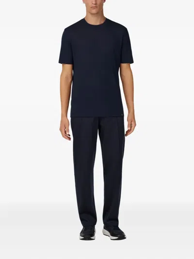 Boggi Milano Ens Navy Blue Drawstring Straight-leg Stretch Wool-blend Trousers In Blue