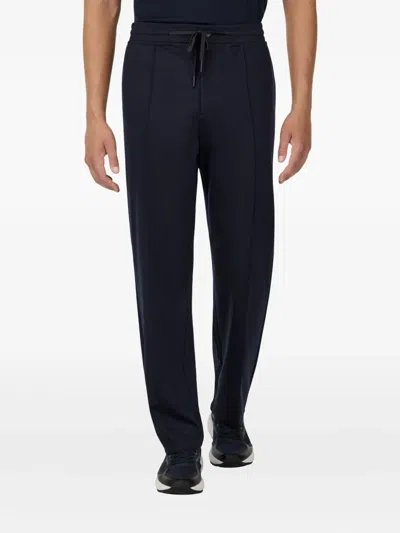 Boggi Milano Ens Navy Blue Drawstring Straight-leg Stretch Wool-blend Trousers In Blue