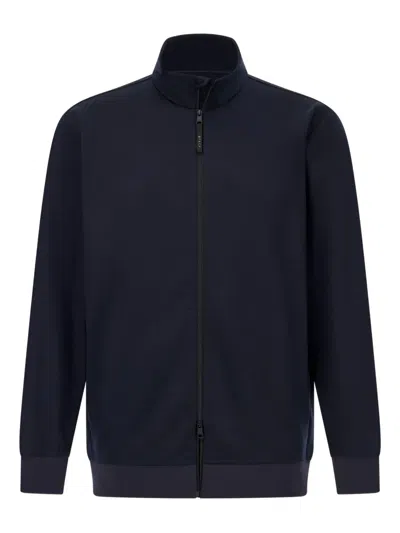 Boggi Milano Ens Mock-neck Long-sleeve Wool Jacket Navy Blue In Blue