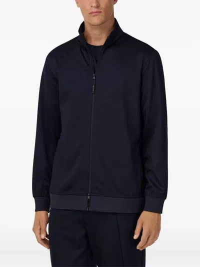 Boggi Milano Ens Mock-neck Long-sleeve Wool Jacket Navy Blue In Blue