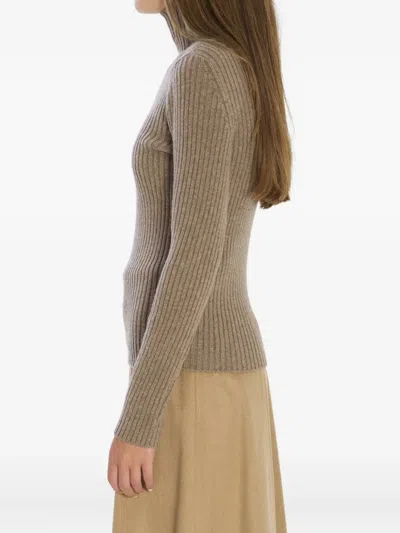 Max Mara Ribbed Wool And Cachemire Turtleneck Sweater In Brown