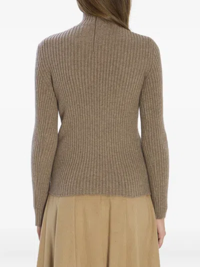 Max Mara Ribbed Wool And Cachemire Turtleneck Sweater In Brown
