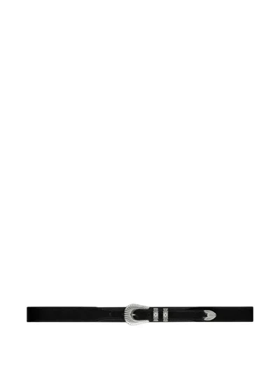 Fursac Leather Silver-buckle Belt In Black