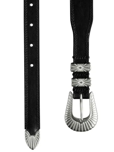 Fursac Leather Silver-buckle Belt In Black