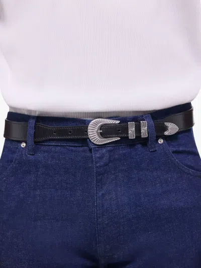 Fursac Leather Silver-buckle Belt In Black