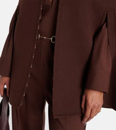 Gucci Brown Cape With Iconic Clamp And Gg All-over Motif Interior In Wool Woman In Brown