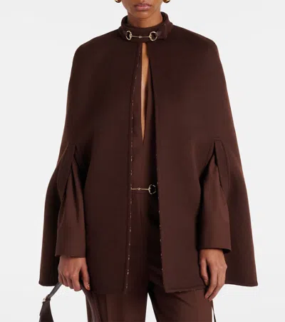 Gucci Brown Cape With Iconic Clamp And Gg All-over Motif Interior In Wool Woman In Brown