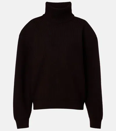 Saint Laurent Ribbed Wool Turtleneck Sweater In Black