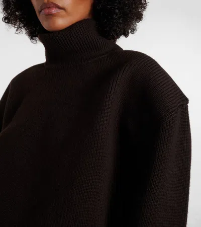 Saint Laurent Ribbed Wool Turtleneck Sweater In Black