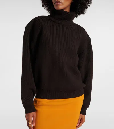 Saint Laurent Ribbed Wool Turtleneck Sweater In Black