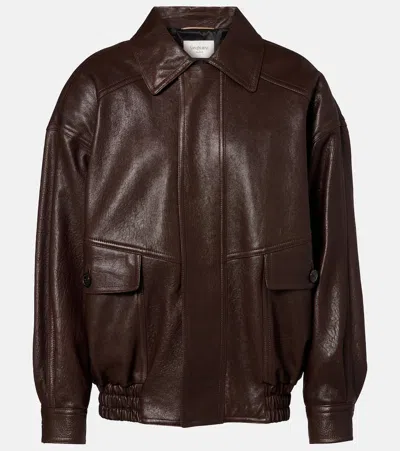 Saint Laurent Balloon Lambskin Leather Bomber Jacket In Brown