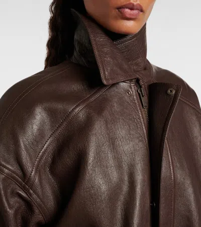 Saint Laurent Balloon Lambskin Leather Bomber Jacket In Brown