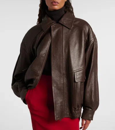 Saint Laurent Balloon Lambskin Leather Bomber Jacket In Brown