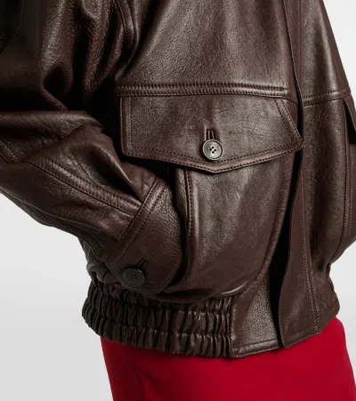 Saint Laurent Balloon Lambskin Leather Bomber Jacket In Brown