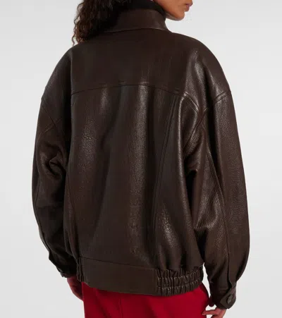 Saint Laurent Balloon Lambskin Leather Bomber Jacket In Brown