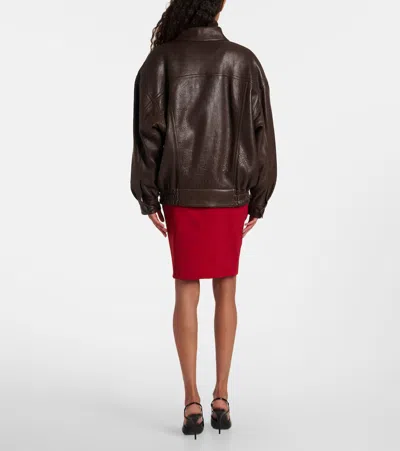 Saint Laurent Balloon Lambskin Leather Bomber Jacket In Brown