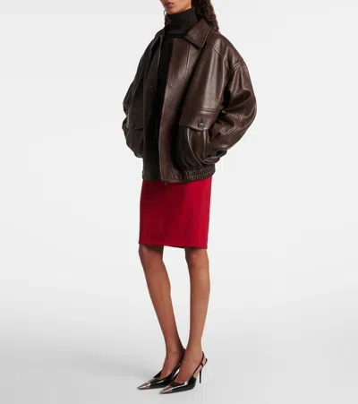 Saint Laurent Balloon Lambskin Leather Bomber Jacket In Brown