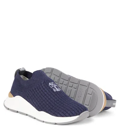 Brunello Cucinelli Knitted Slip-on Sneakers In Blue